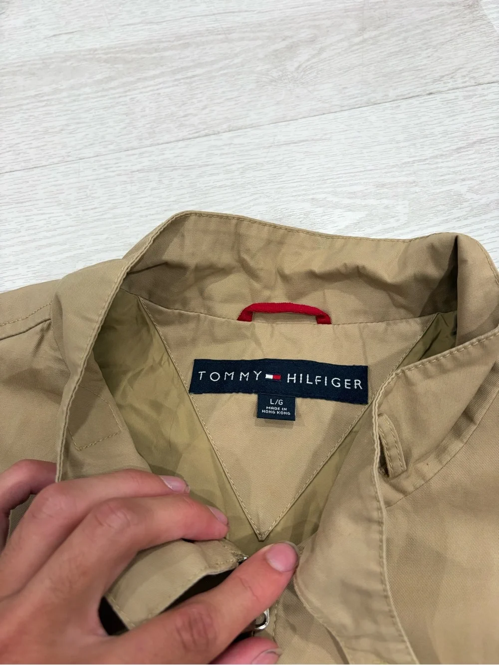 Tommy Hilfiger Vintage Men’s Tan Khaki Motorcycle Full Zip Up Jacket Size L